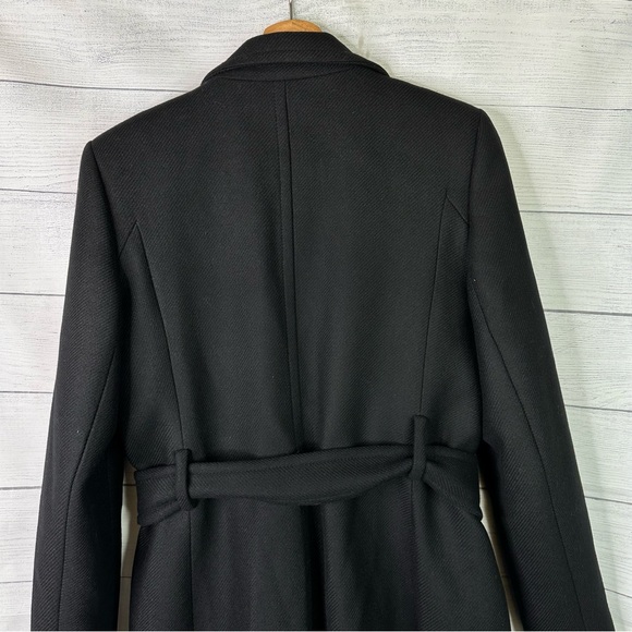 Mango size Medium Woolen Italian Wool Double-Breasted Belted Trench Coat Black - Picture 7 of 13